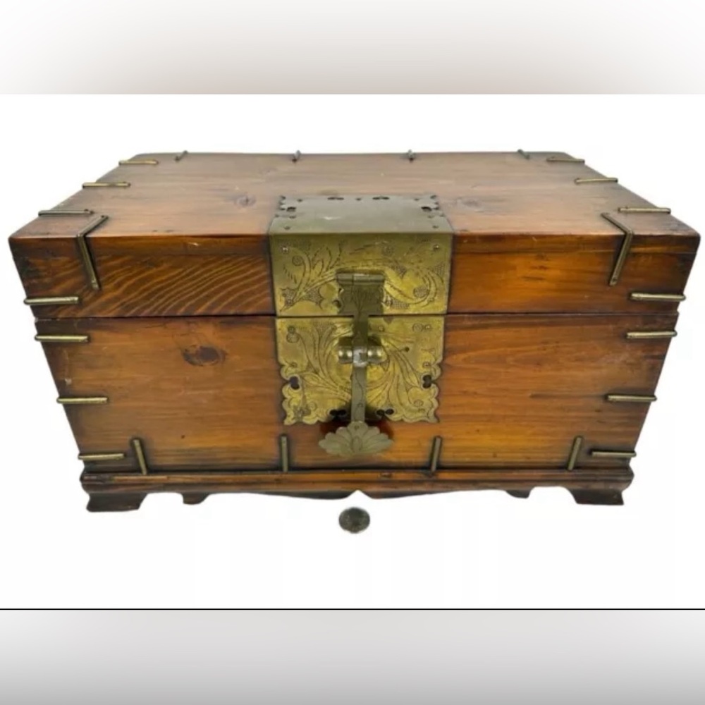 Vintage Wooden Brass Metal Chest, Document Box inspected Maitland 16.5”Wx9”H